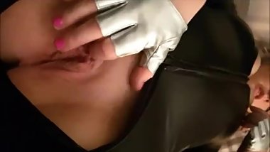 18 mouth fucked and fingering pussy in catsuit and heels