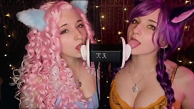 AftynRose ASMR - Twin Kittens intense ahegao ear eating