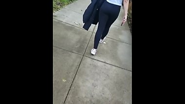 Candid College White Booty Walking Home From The Gym