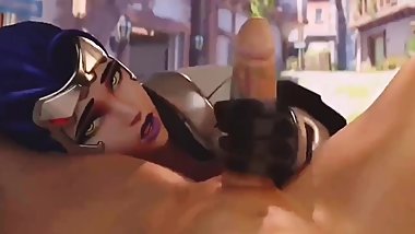 Widowmaker Pretty Teen Giving Huge Cock a Handjob Outside