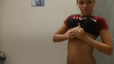 Hot teen girl has some fun in dressing room