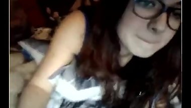 Young french bi girl with glasses is dessing off on Bazoocam