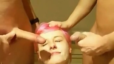 Webcam Girl Gets Bukkake Nut Facials from her Boyfriends Friends Blowbang