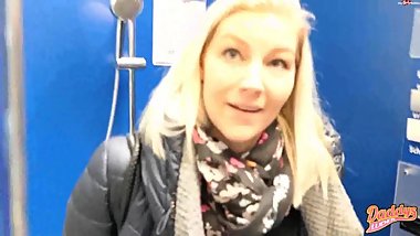 Blonde German in Black Down Jacket Orgasm