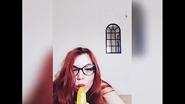 Teen redhead banana blowjob lick gag