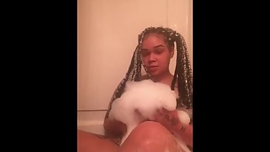 Sexy Teen Bbw gets nasty in bubble bath with spit and toy while her dad is