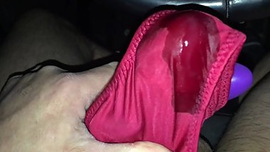 Moaning and talking dirty as I cum through red satin panties