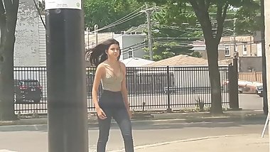 Amazing braless teen bouncing boobs
