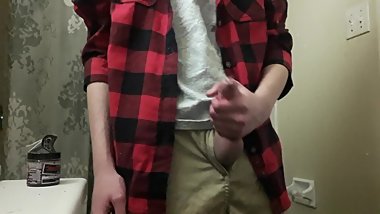 Playing with my big teen uncut cock