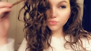 Sexy teen strips off her leggings and black thong